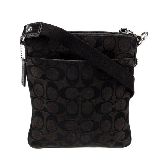 COACH Dark Brown Canvas Print Leather Accent Messenger/Crossbody Bag Purse - Picture 5 of 7